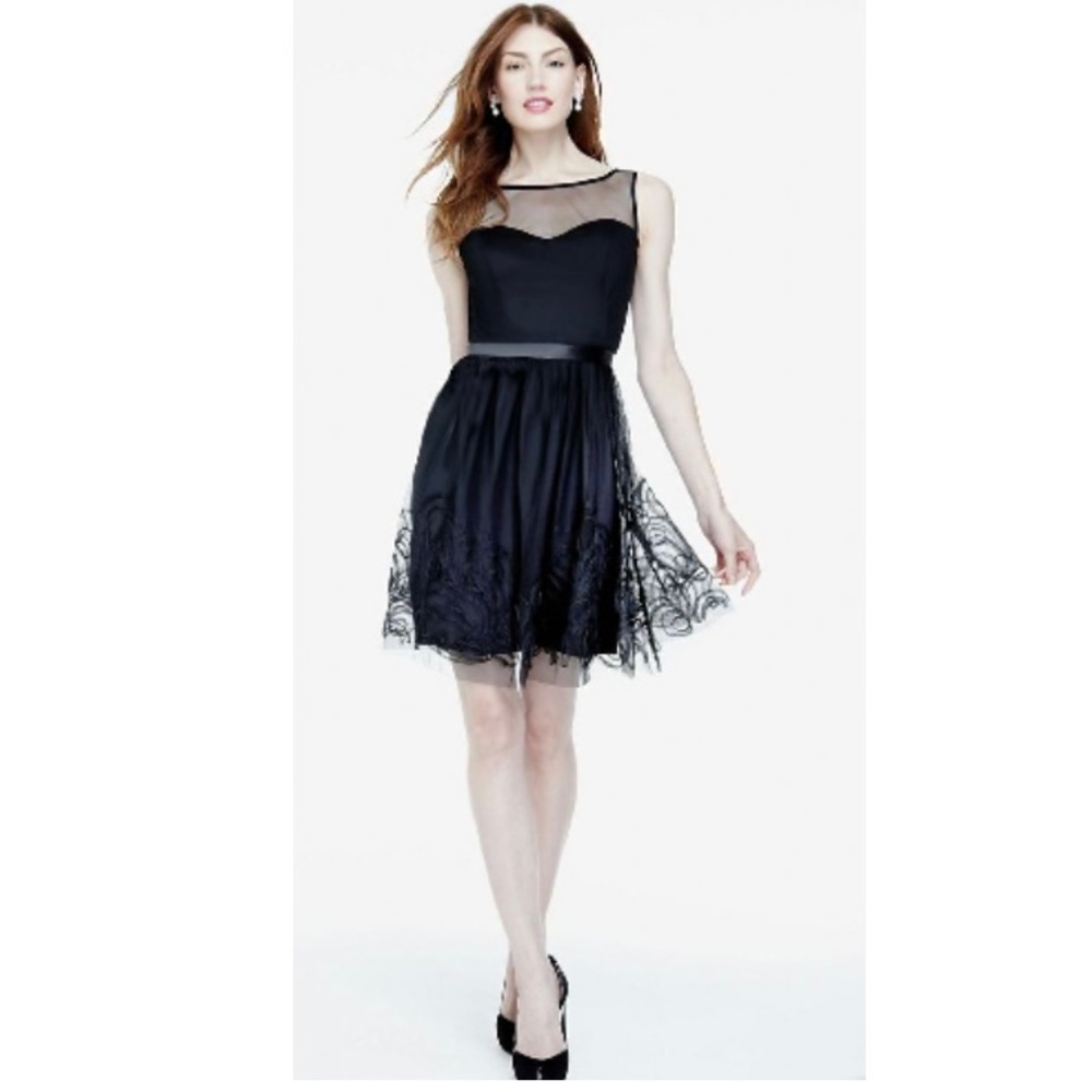 Eliza J Sleeveless Illusion Neckline Dress with Satin Belt in Navy Blue